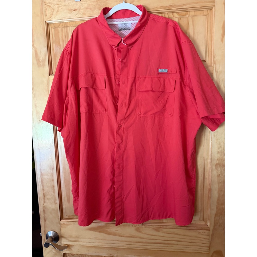 Ocean Coast Fishing Shirt Mens 3XLT Coral Short Sleeve Button Down Mesh Vented